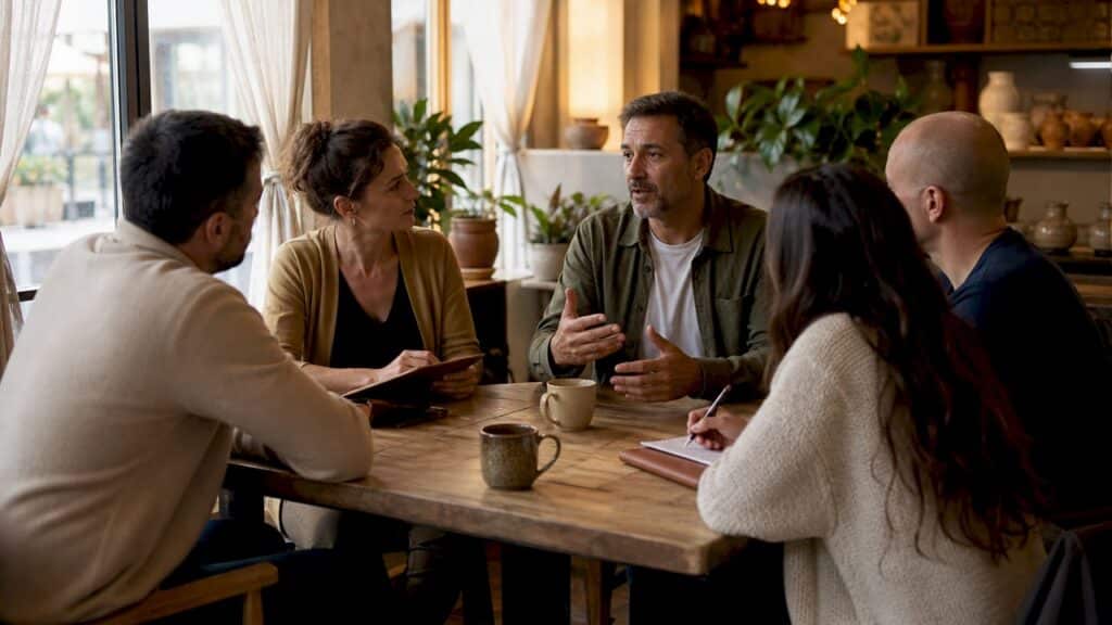 Des professionnels de l’hypnose réunis autour d’une table échangent sur le rôle des associations et leur impact dans le secteur.