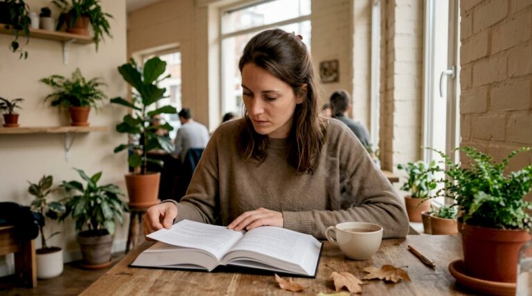 Une femme suit une formation en énergétique depuis son bureau.